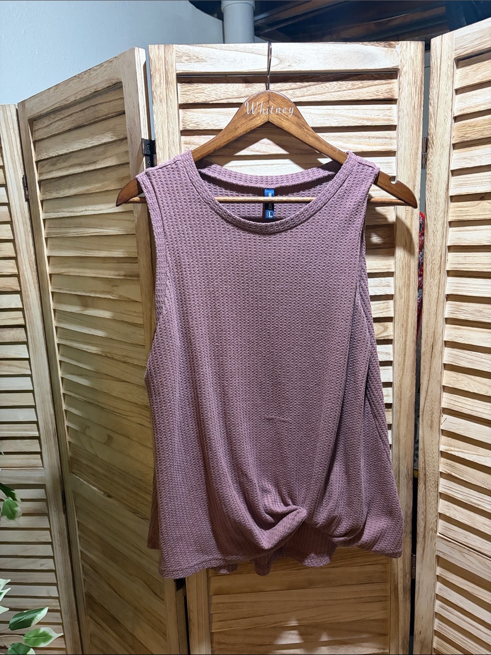 Knot-Front Waffle Tank Top in Mauve